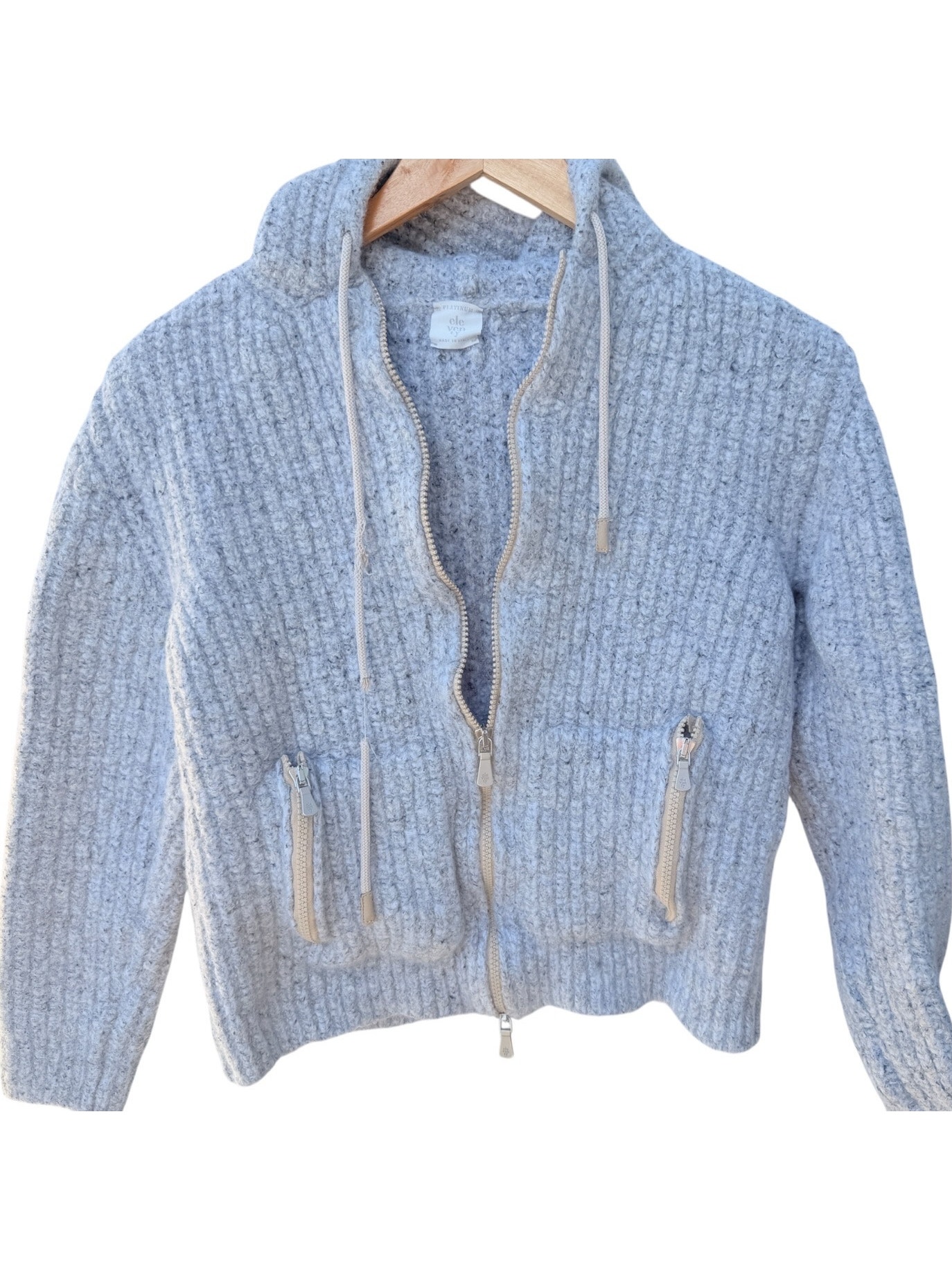 Eleventy Hoodie Womens Xl Gray Wool Blend Zip Italy